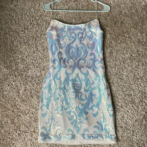 Lulus Original Sparkle White Iridescent Sequin Backless Mini Dress.